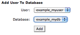 cPanel manage databases screen.