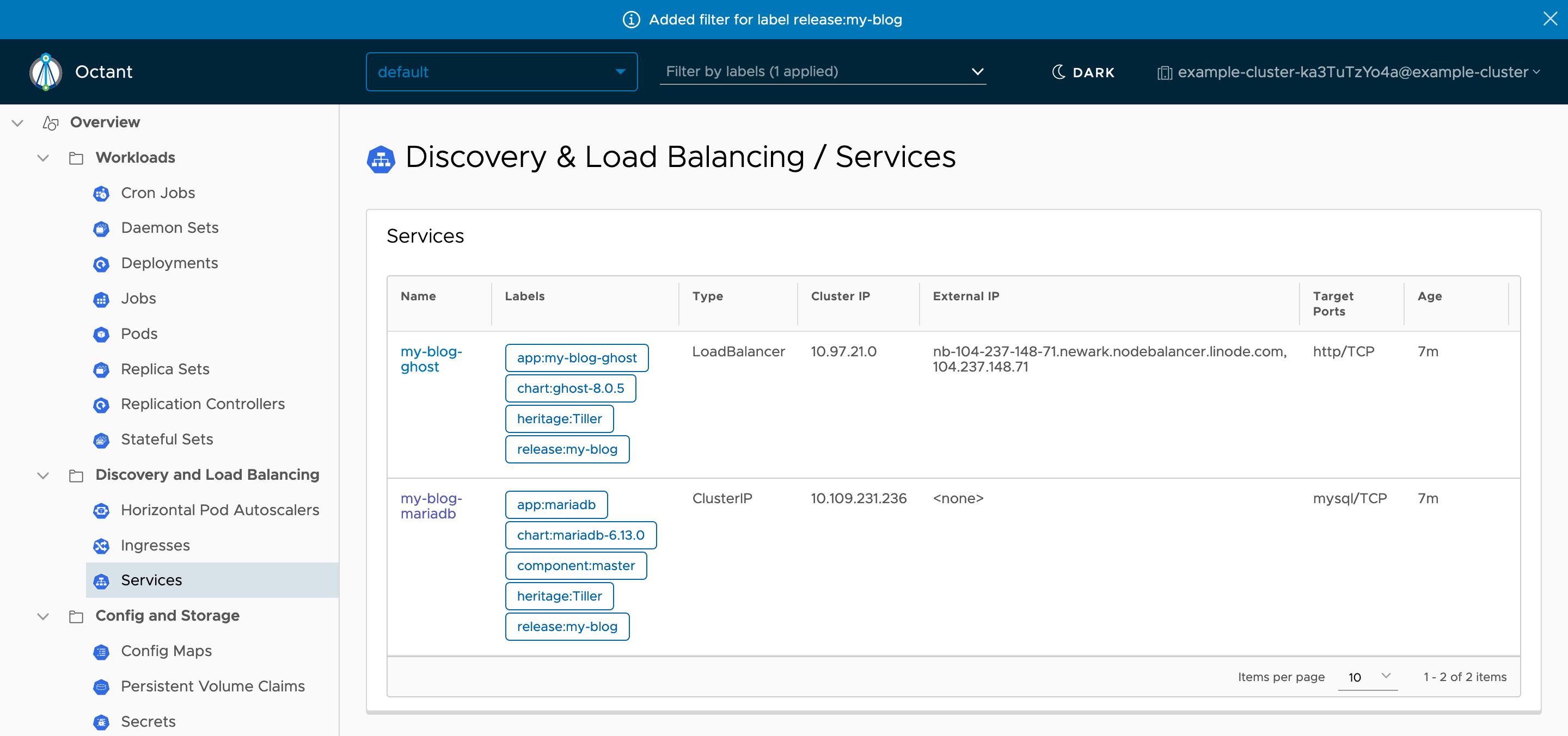 Octant Services View - release:my-blog