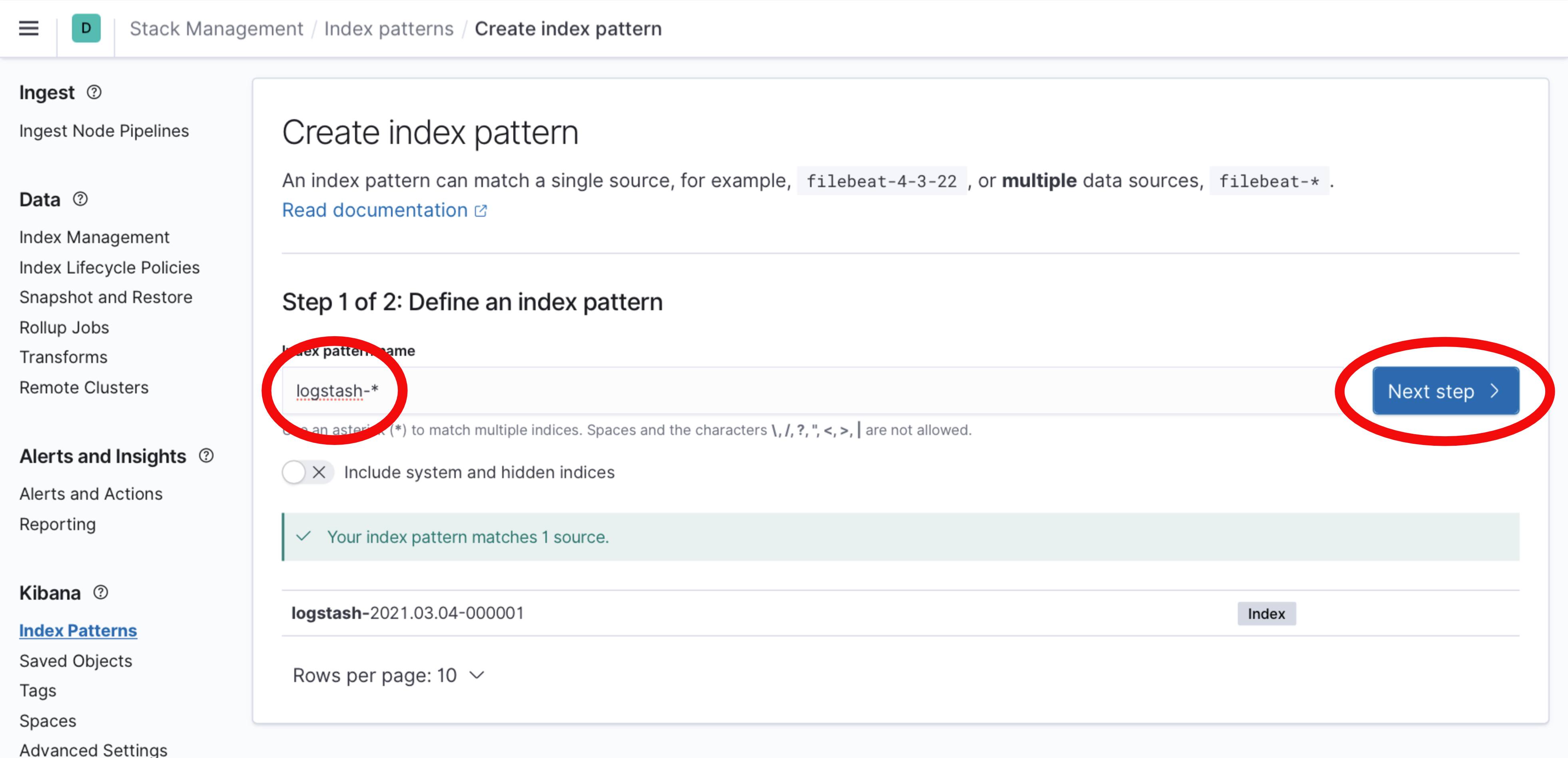 Kibana 7 Create Logstash Index