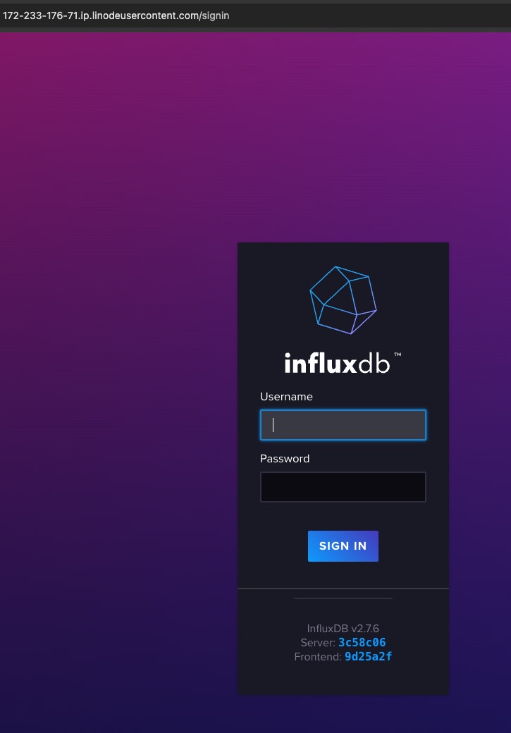 Screenshot of InfluxDB login page