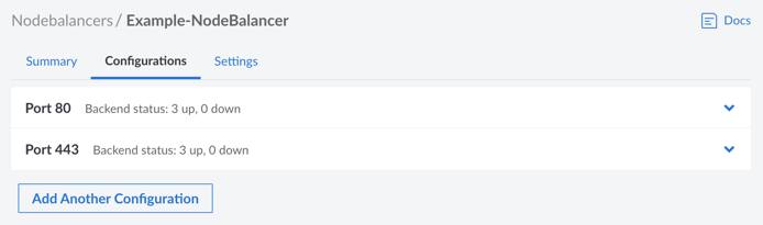 Screenshot of a NodeBalancer&rsquo;s Configuration in Cloud Manager
